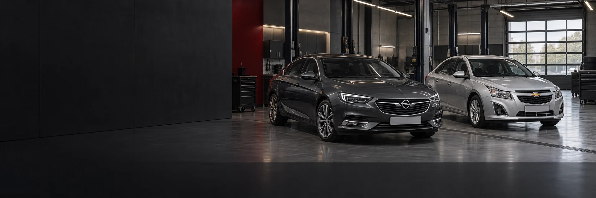 Opel Insignia и Chevrolet Cruze в сервисной зоне — иллюстрация направления Opel и Chevrolet